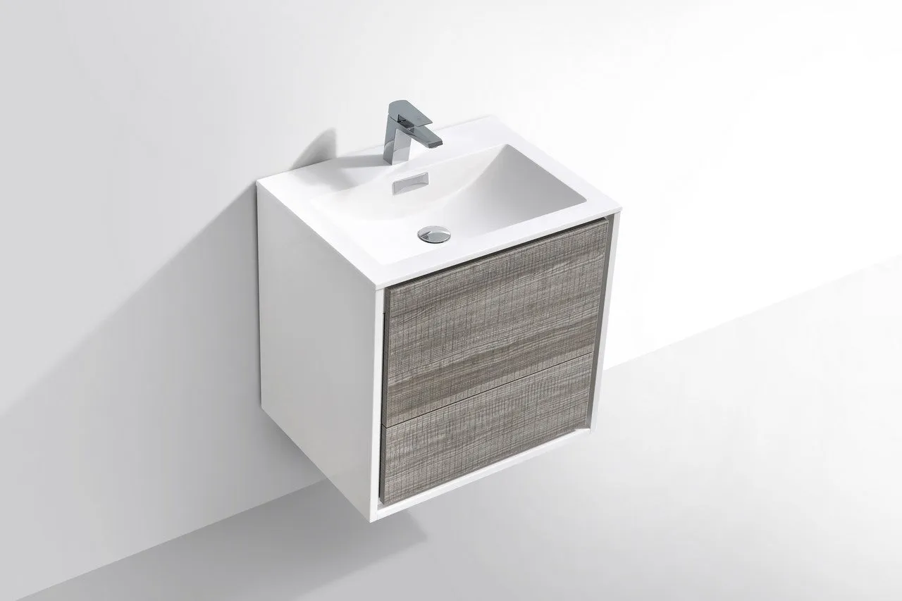 DeLusso 24"  Ash Gray Wall Mount Modern Bathroom Vanity