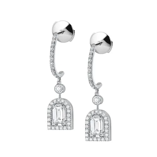 Diamant Sculptural Earring GM, 18k White Gold with DAVIDOR Arch Cut Diamond and Brilliant Diamonds