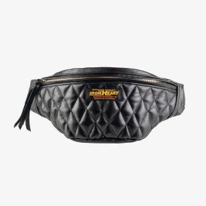 Diamond Stitched Leather Waist Bag - Black IHE-45-BLK