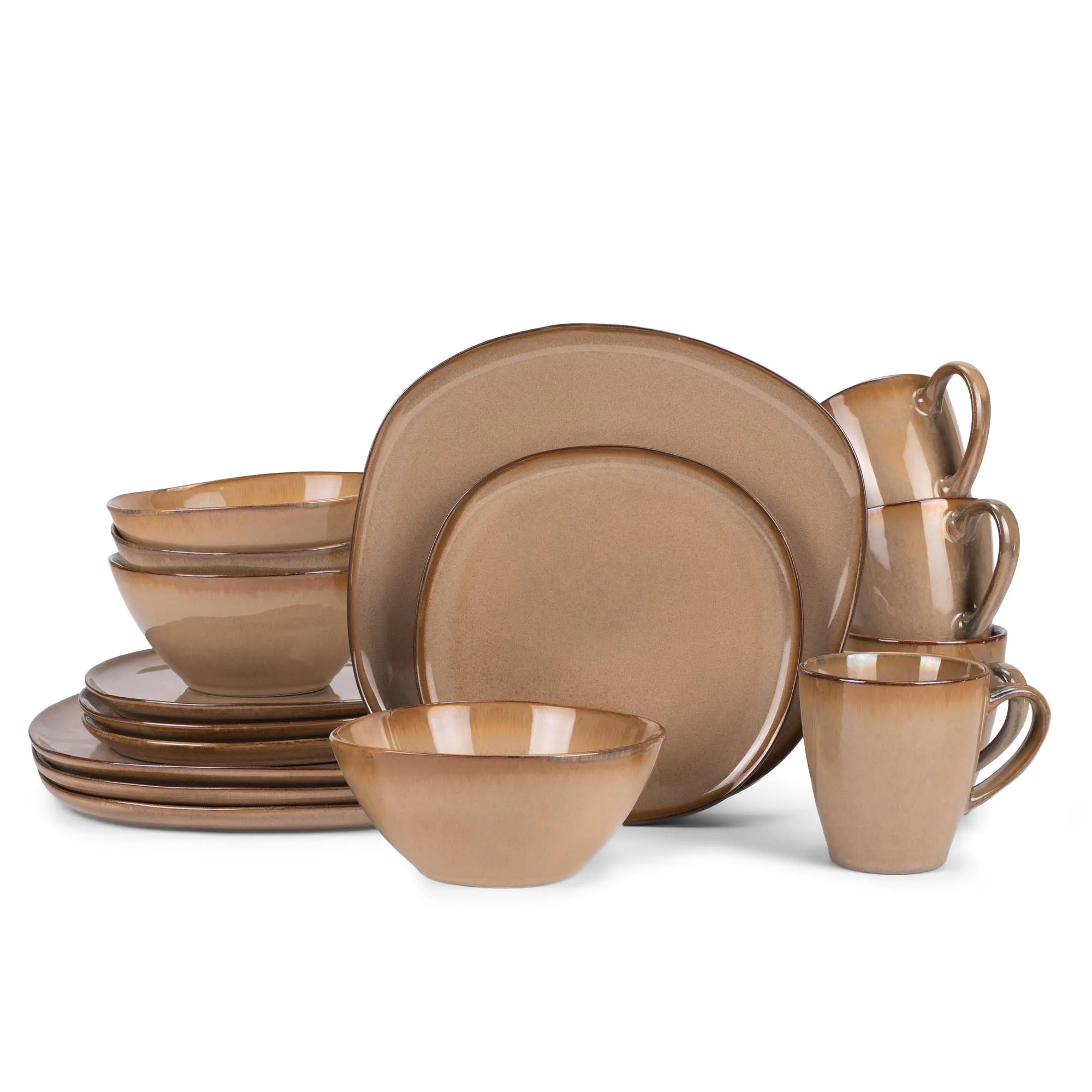 Elanze Designs Modern Chic Smooth Ceramic Stoneware Dinnerware 16 Piece Set - Service for 4, Brown