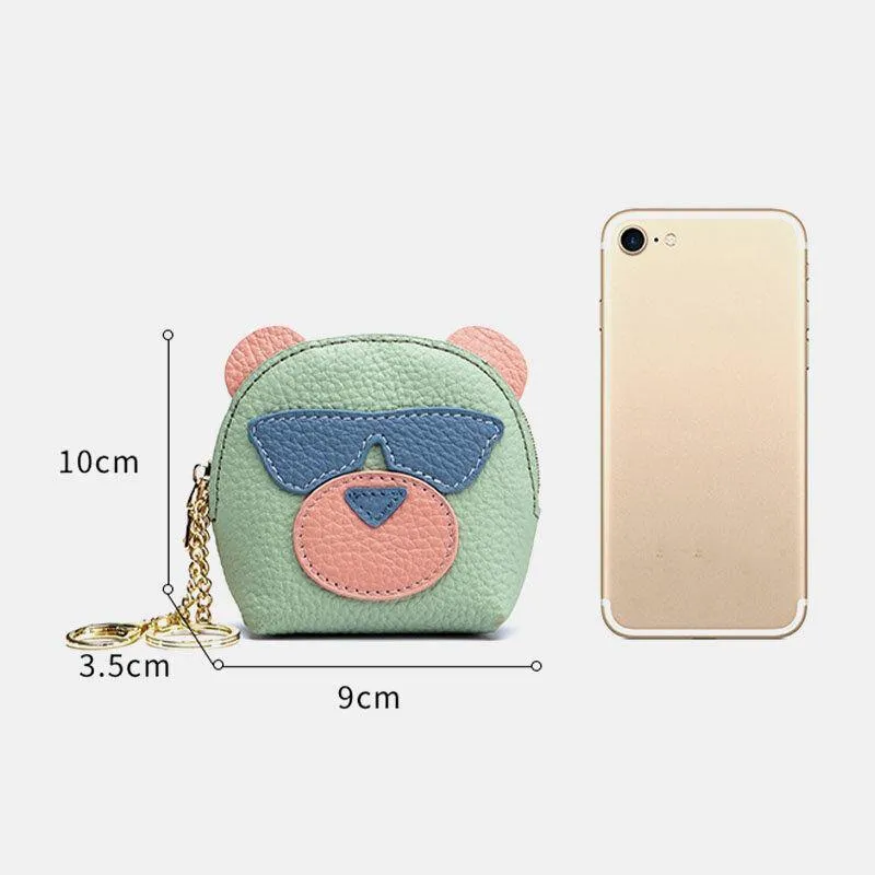 elvesmall Women Genuine Leather Cute Bear Creative Mini Coin Bag Small Wallet For Card Key Mini Lipstick