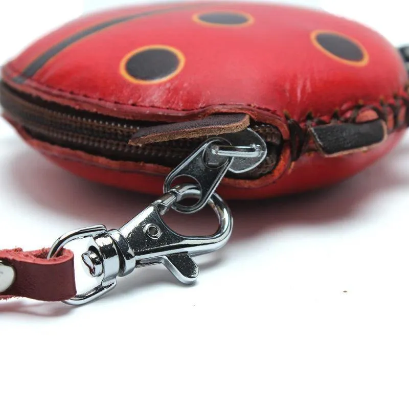 elvesmall Women Genuine Leather Ladybug Pattem Mini Coins Bag Card Holder Coin Purse