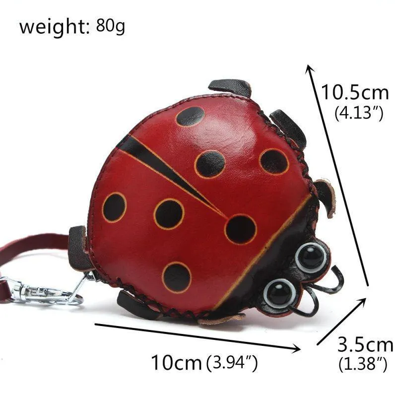 elvesmall Women Genuine Leather Ladybug Pattem Mini Coins Bag Card Holder Coin Purse