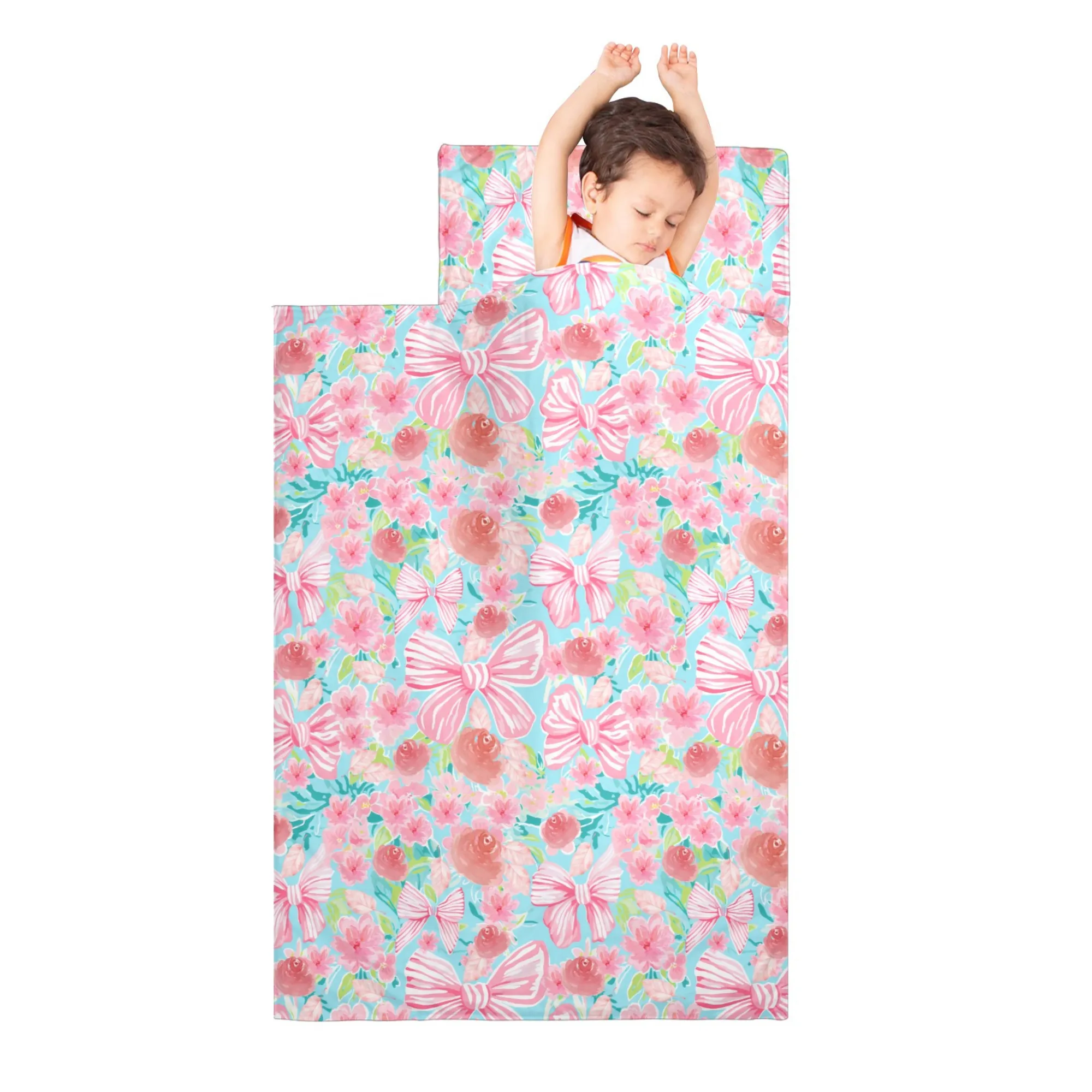 Floral Bow Kids' Long Sleeping Bag | A Catchy Blend of Comfort & Style | Lightweight and Durable Sleeping Bag for Kids