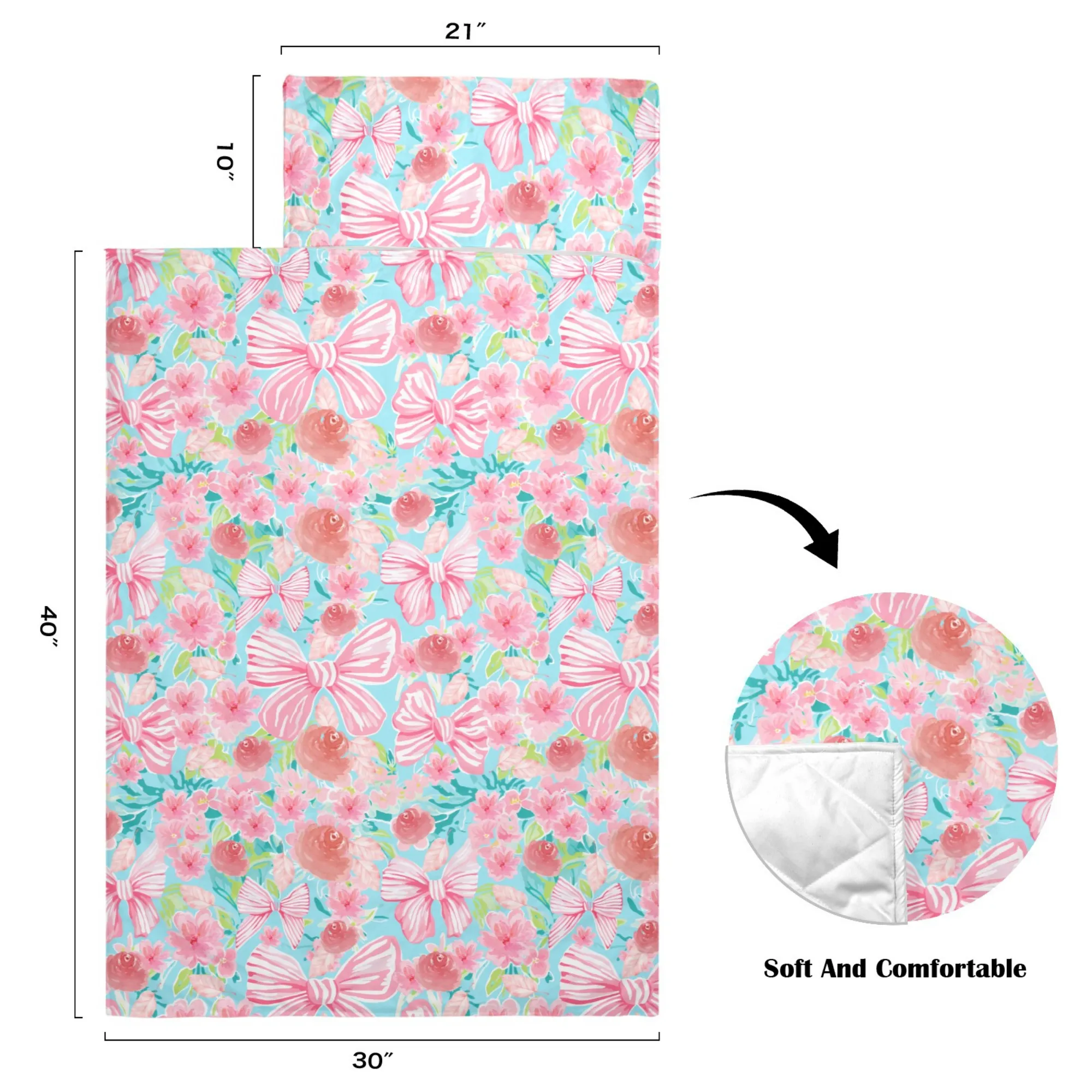 Floral Bow Kids' Long Sleeping Bag | A Catchy Blend of Comfort & Style | Lightweight and Durable Sleeping Bag for Kids