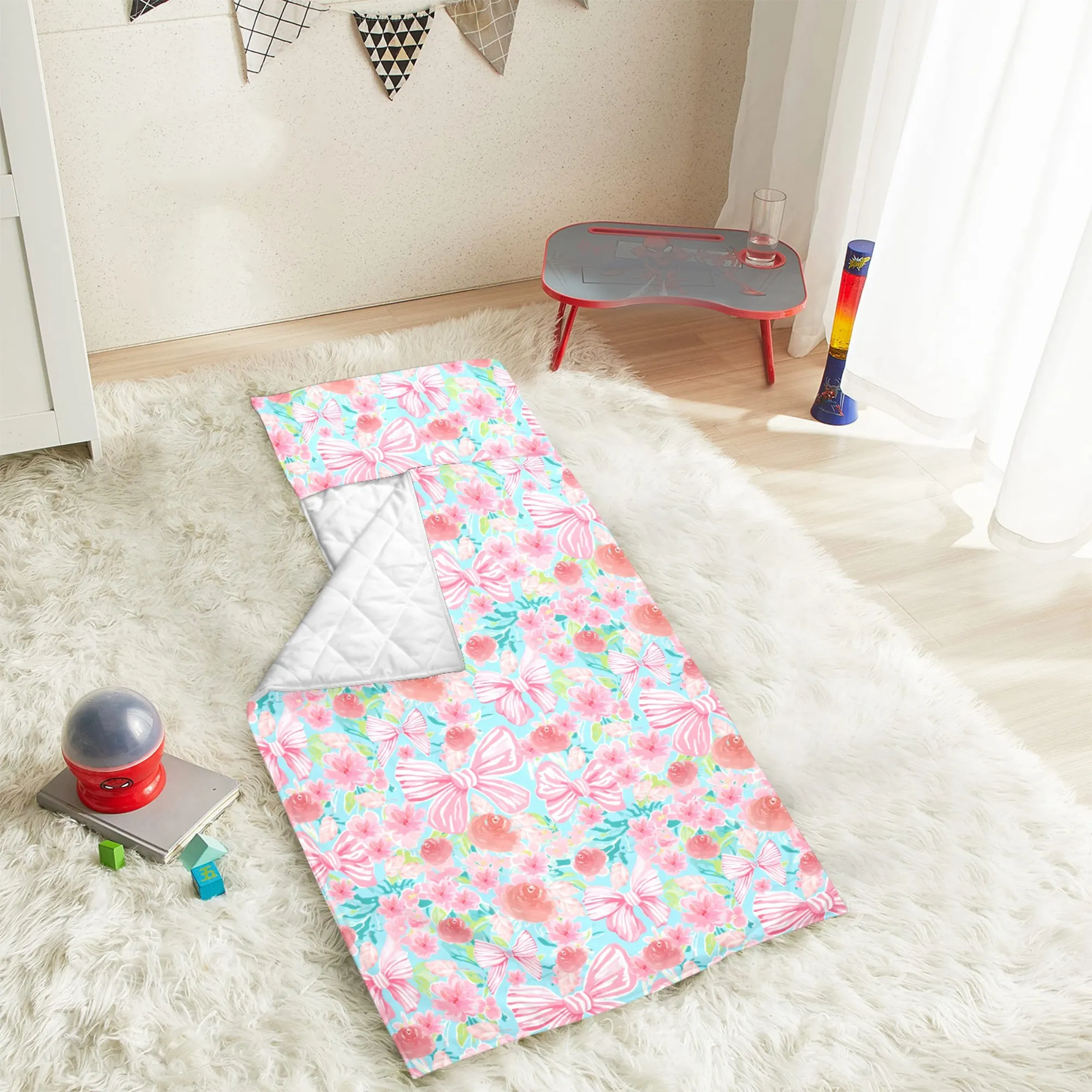 Floral Bow Kids' Long Sleeping Bag | A Catchy Blend of Comfort & Style | Lightweight and Durable Sleeping Bag for Kids