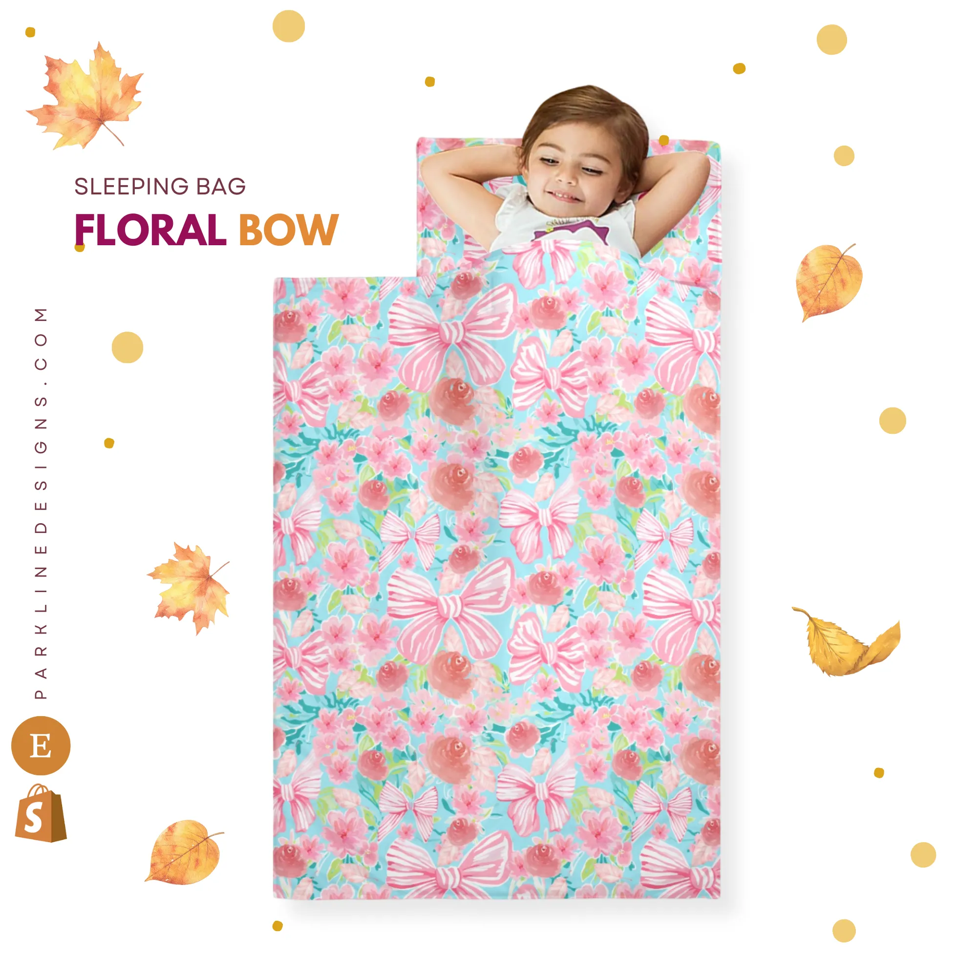 Floral Bow Kids' Long Sleeping Bag | A Catchy Blend of Comfort & Style | Lightweight and Durable Sleeping Bag for Kids