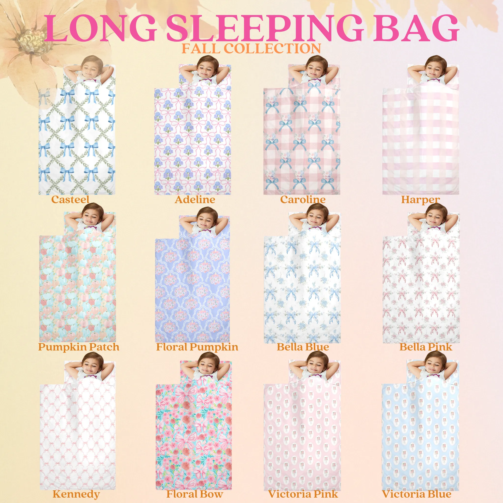 Floral Bow Kids' Long Sleeping Bag | A Catchy Blend of Comfort & Style | Lightweight and Durable Sleeping Bag for Kids