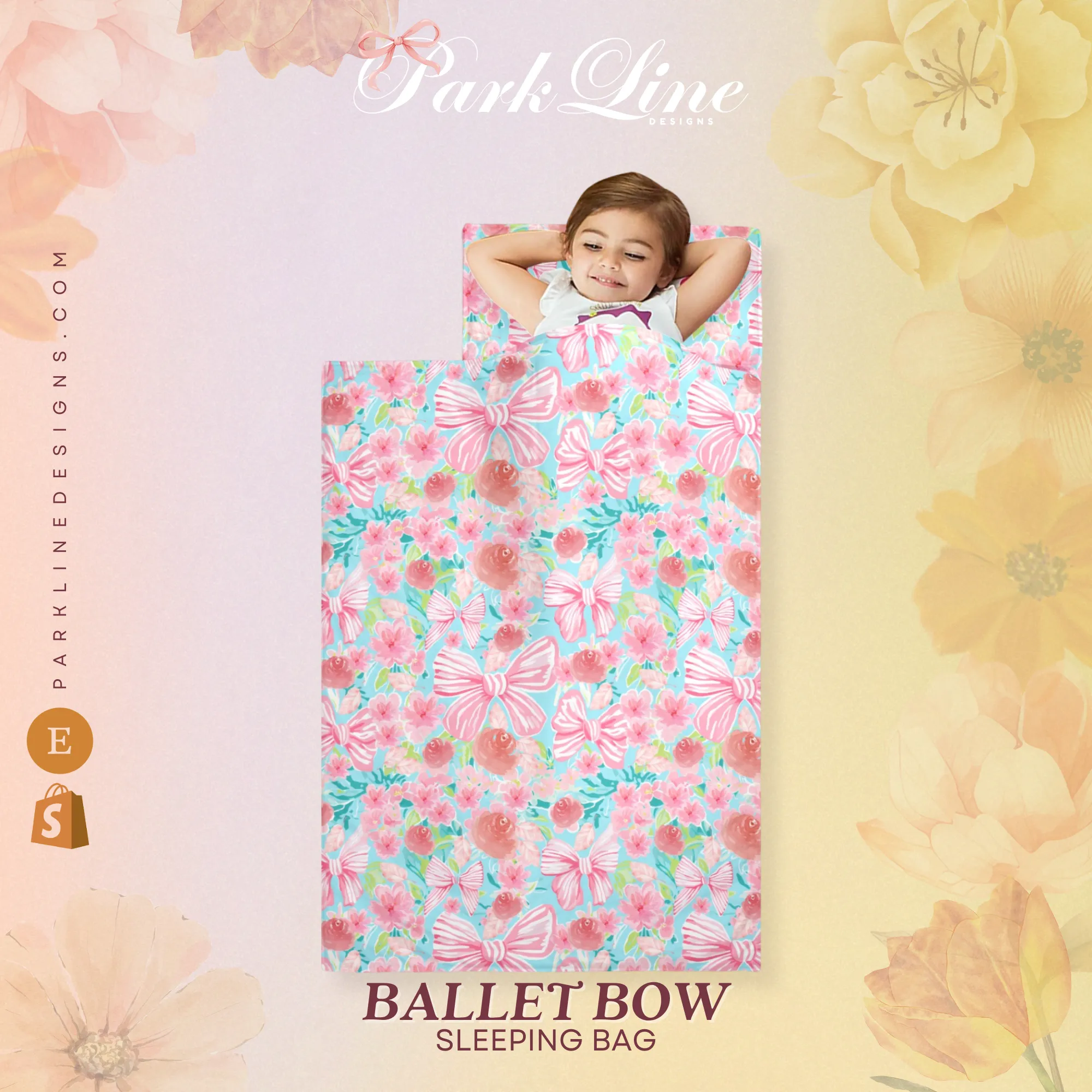 Floral Bow Kids' Long Sleeping Bag | A Catchy Blend of Comfort & Style | Lightweight and Durable Sleeping Bag for Kids