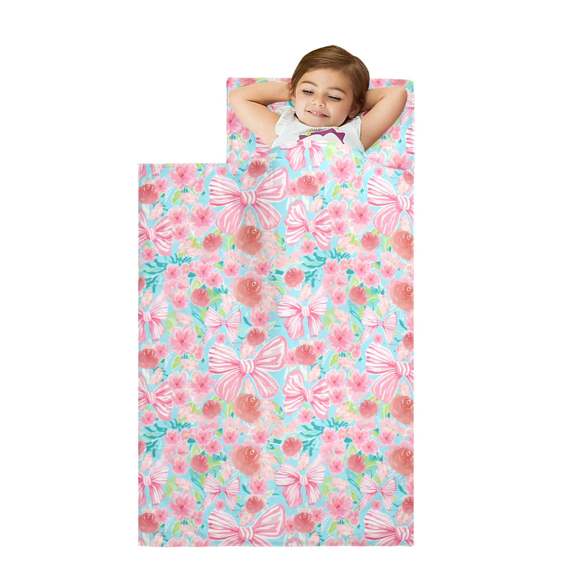 Floral Bow Kids' Long Sleeping Bag | A Catchy Blend of Comfort & Style | Lightweight and Durable Sleeping Bag for Kids