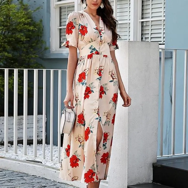 Floral Print Summer Knotted Boho Long Maxi Dress