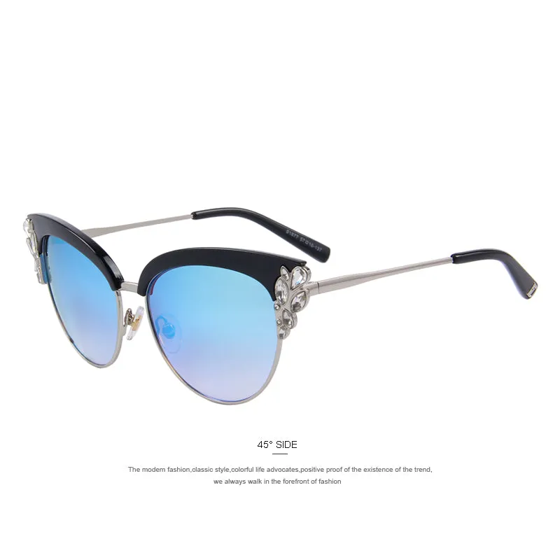 Flower Crystal Decoration Cat Eye Sunglass