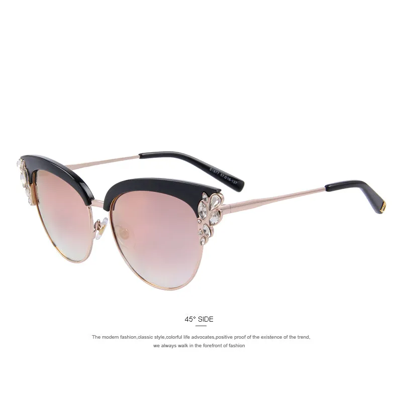 Flower Crystal Decoration Cat Eye Sunglass