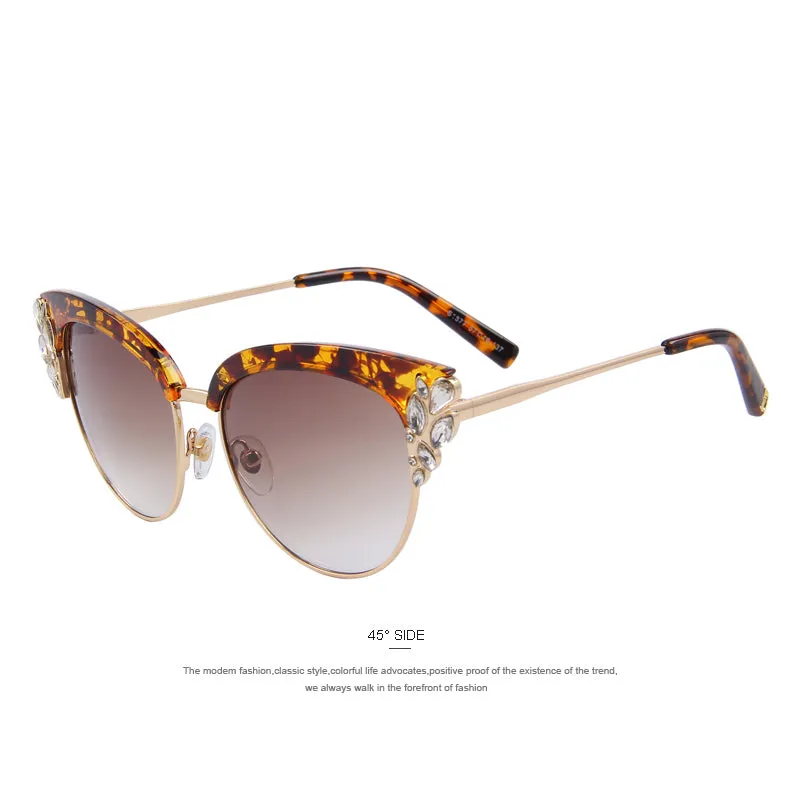 Flower Crystal Decoration Cat Eye Sunglass