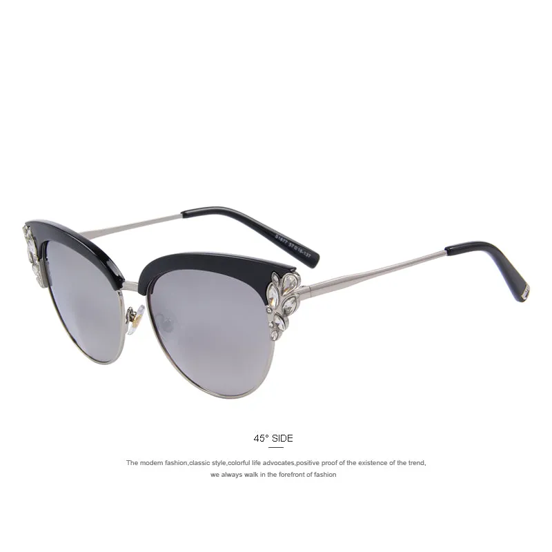 Flower Crystal Decoration Cat Eye Sunglass