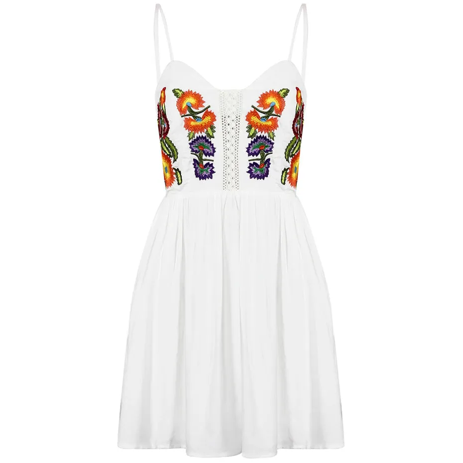 Flowers Embroidery Backless Dress