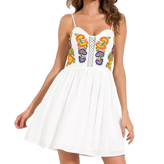 Flowers Embroidery Backless Dress