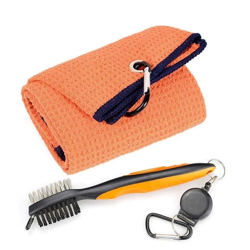 Golf Brush Towel Kit Cleaner with Loop Clip For Hanging