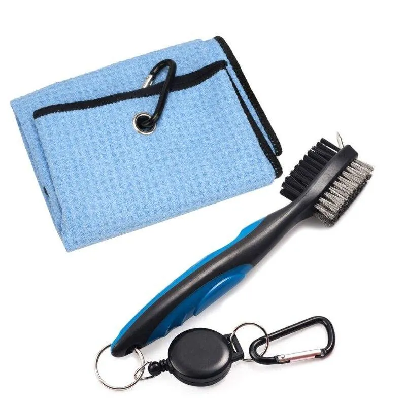 Golf Brush Towel Kit Cleaner with Loop Clip For Hanging