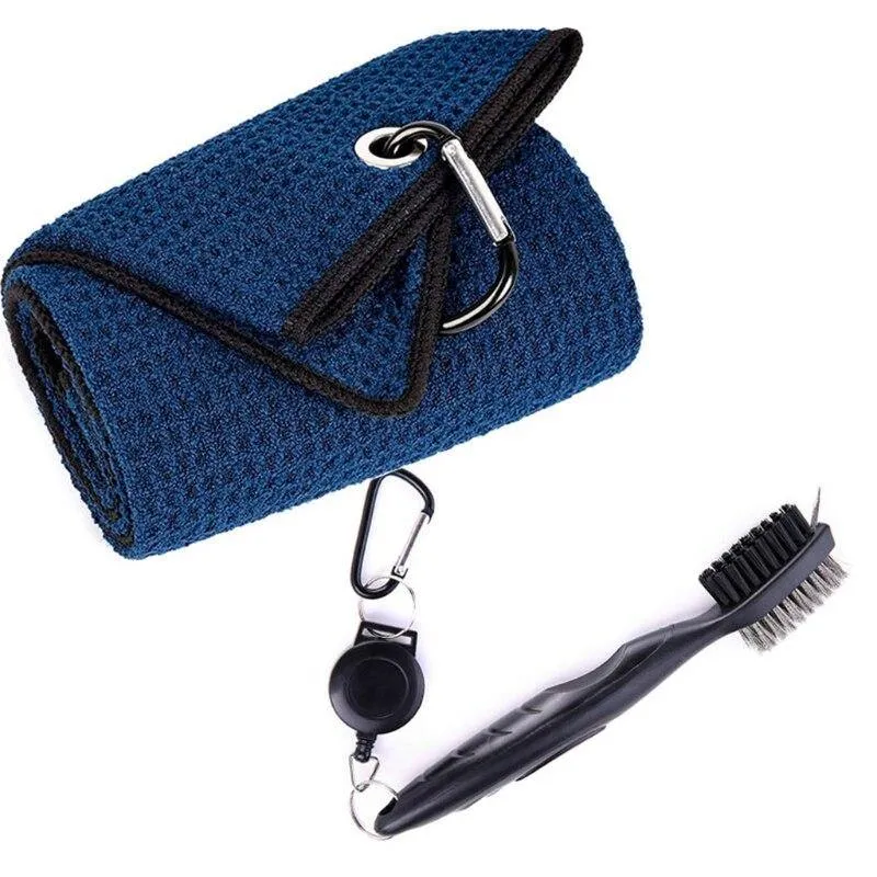 Golf Brush Towel Kit Cleaner with Loop Clip For Hanging