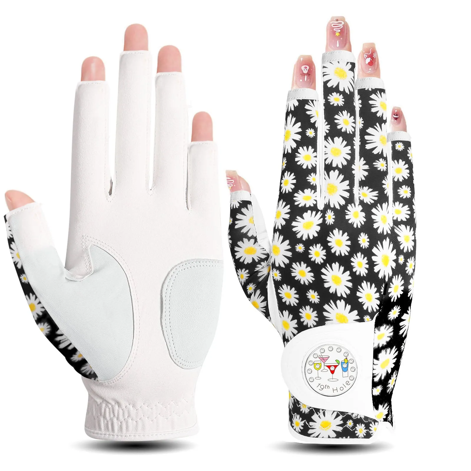 Golf Gloves Women Little Daisy Half Finger 1 Pack