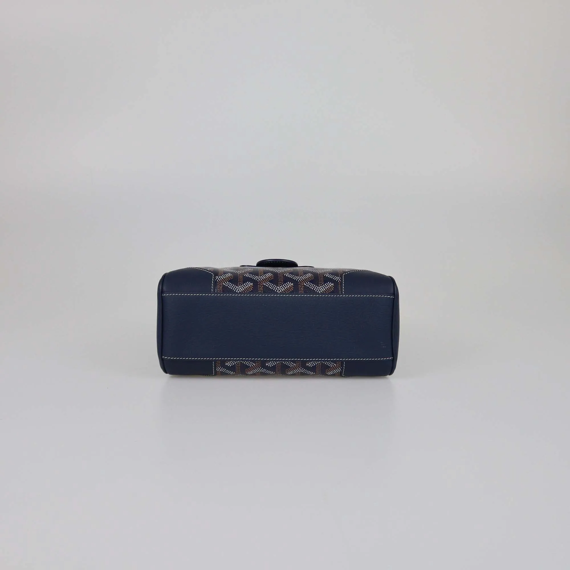 Goyard Navy Blue Goyardine Mini Souple Saigon Top Handle Bag