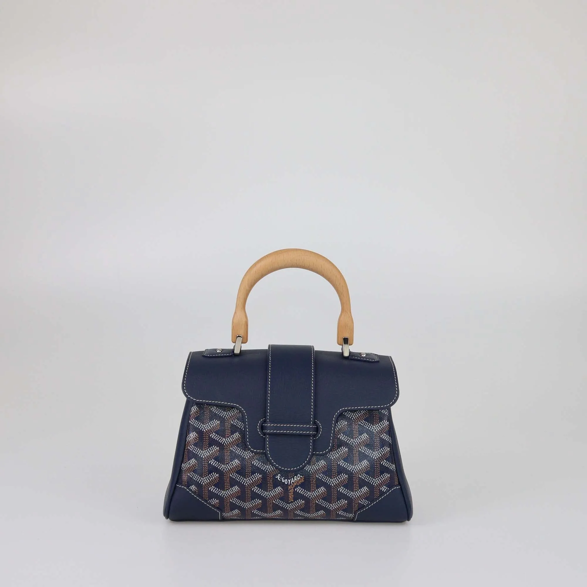 Goyard Navy Blue Goyardine Mini Souple Saigon Top Handle Bag