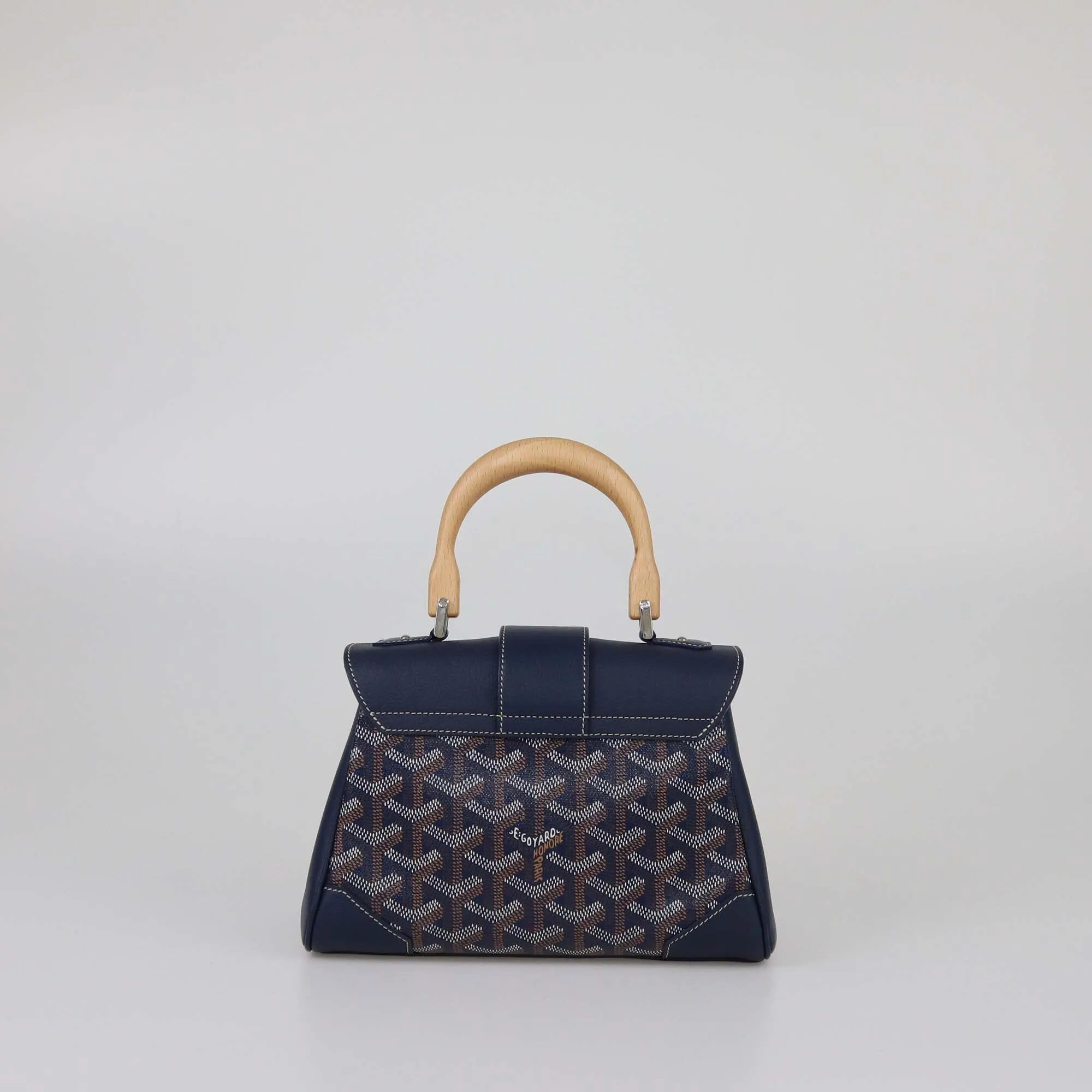 Goyard Navy Blue Goyardine Mini Souple Saigon Top Handle Bag