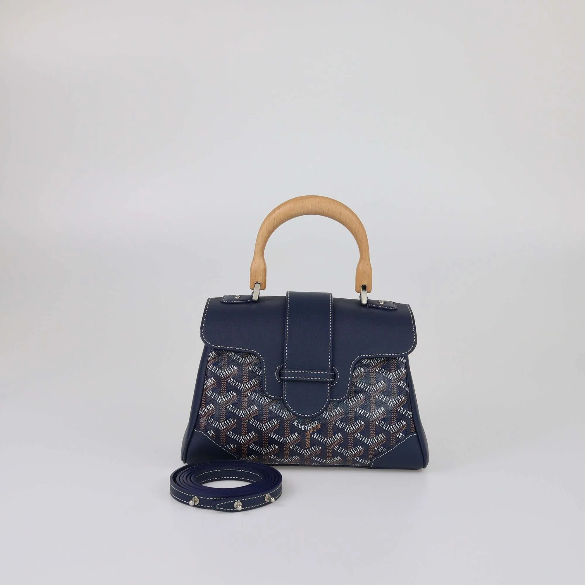 Goyard Navy Blue Goyardine Mini Souple Saigon Top Handle Bag