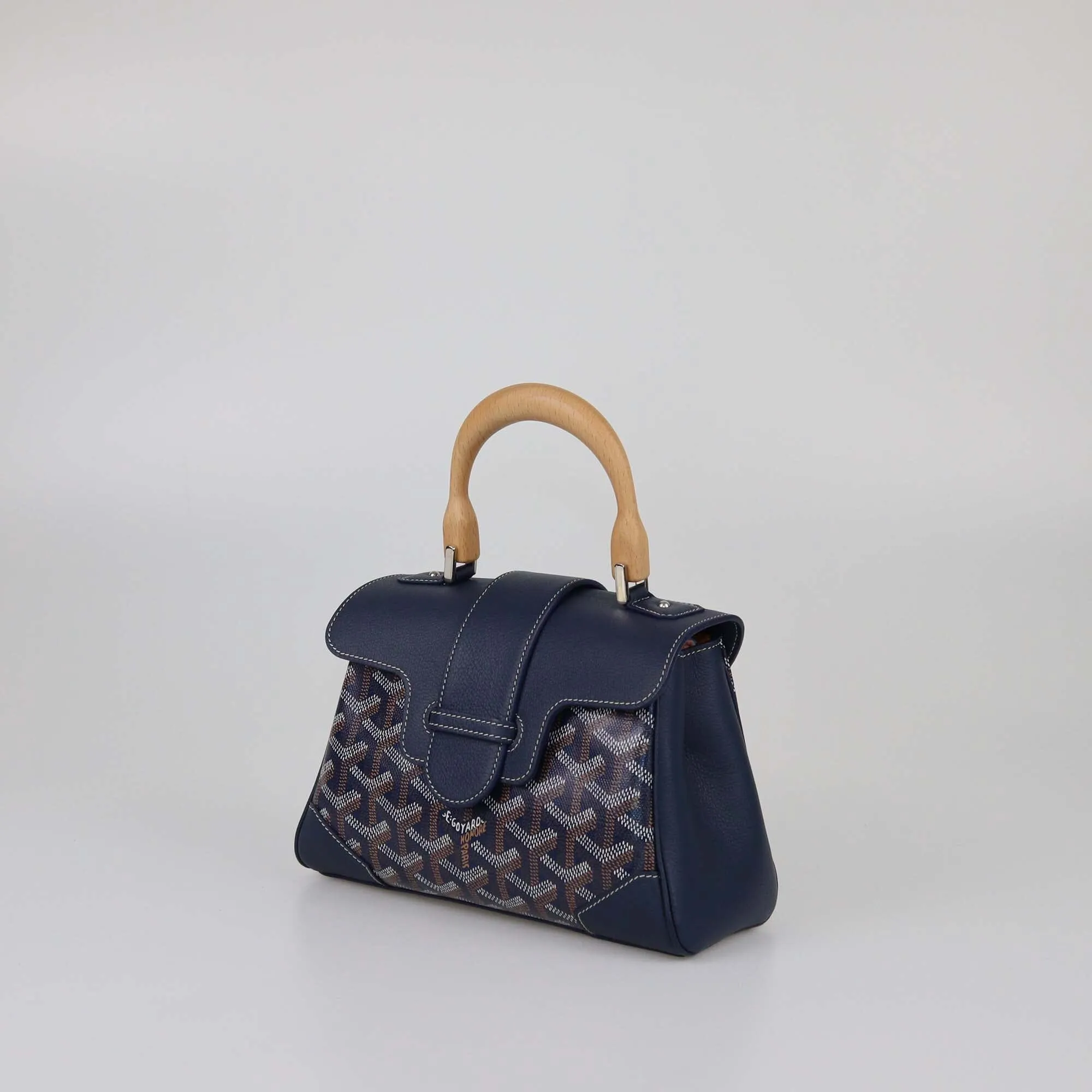 Goyard Navy Blue Goyardine Mini Souple Saigon Top Handle Bag