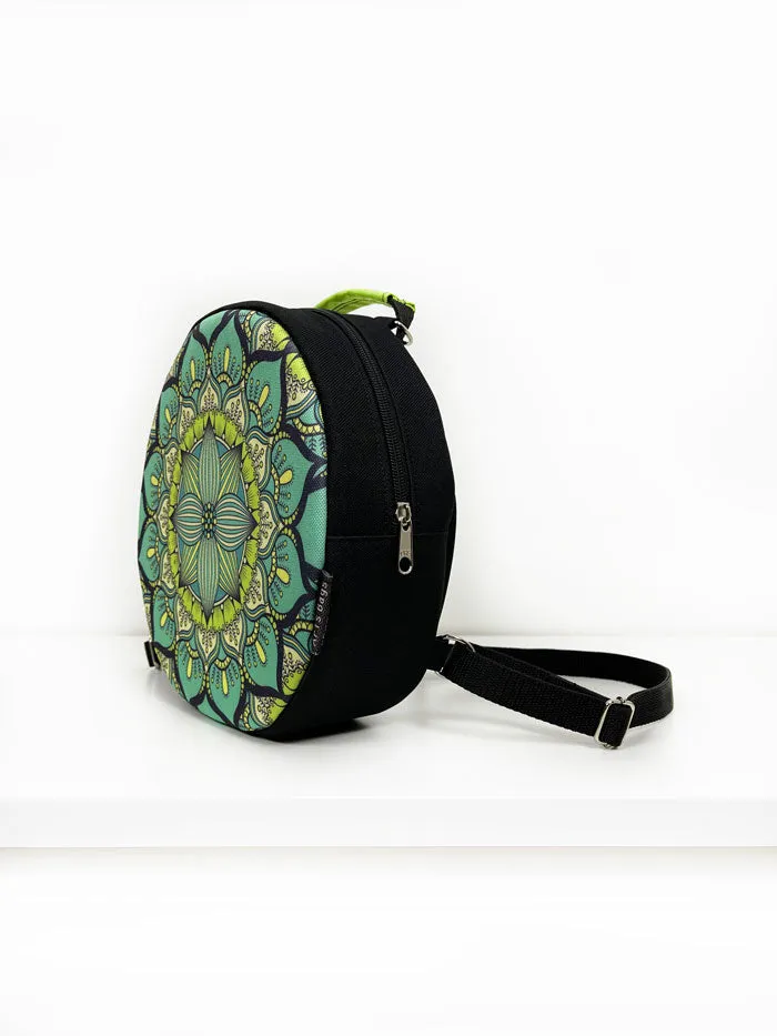 Green Black Mandala Circle Handmade Backpack Crossbody Bag for Women