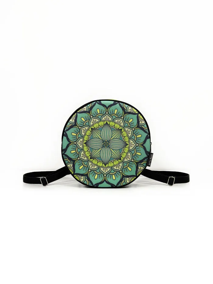 Green Black Mandala Circle Handmade Backpack Crossbody Bag for Women