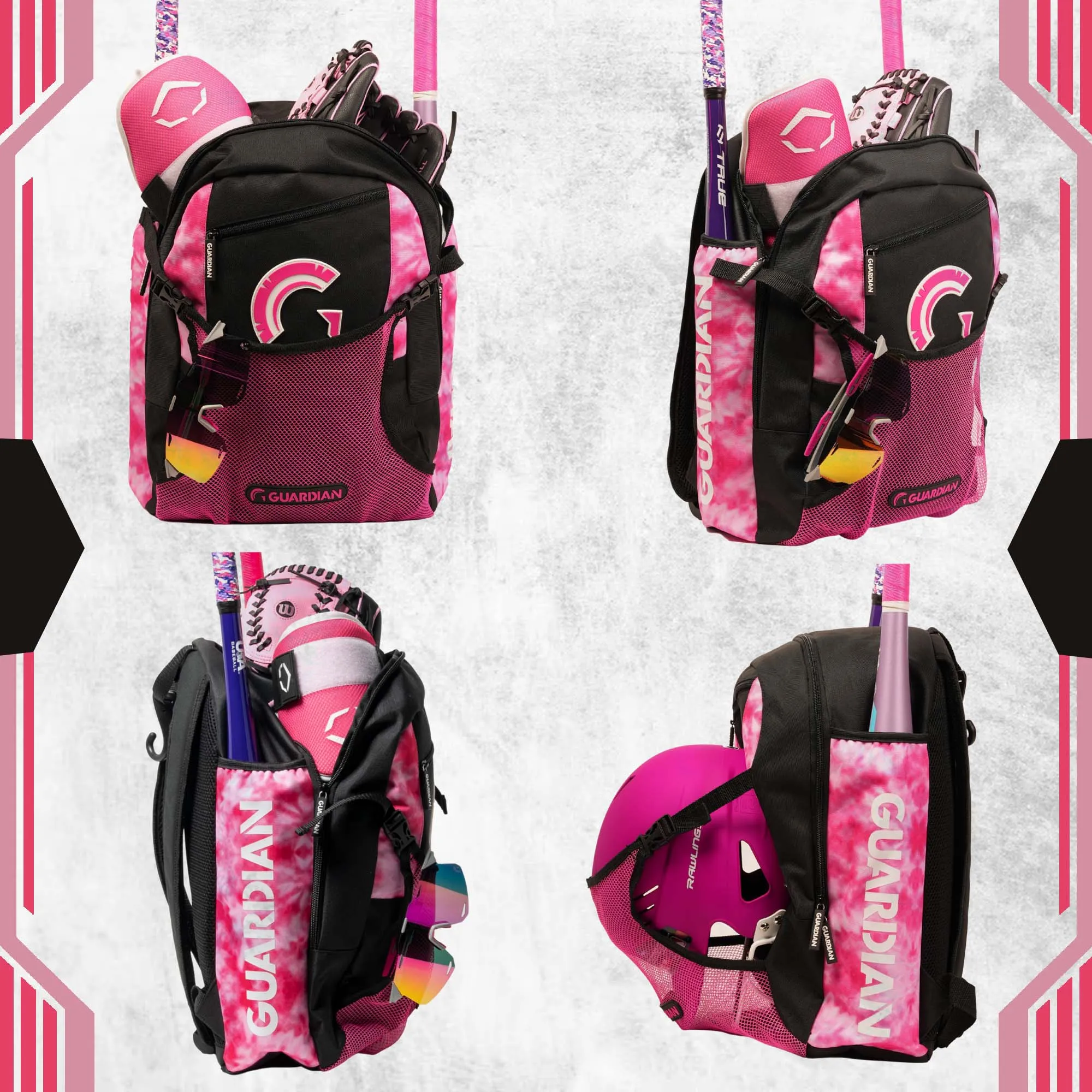 Guardian Baseball Rookie Youth Baseball Bat Bag - Boys or Girls (White/Pink Tie Dye)