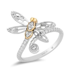 Hallmark Fine Jewelry Dragonfly Eternity Ring in Sterling Silver & 14K Yellow Gold with Diamonds