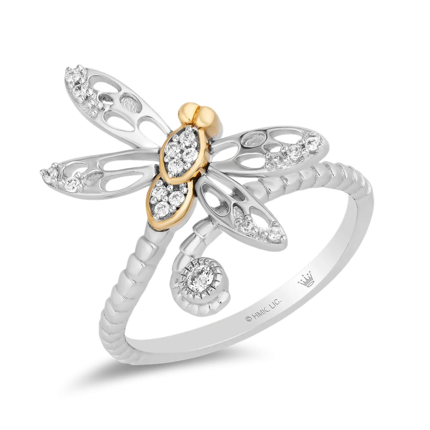 Hallmark Fine Jewelry Dragonfly Eternity Ring in Sterling Silver & 14K Yellow Gold with Diamonds