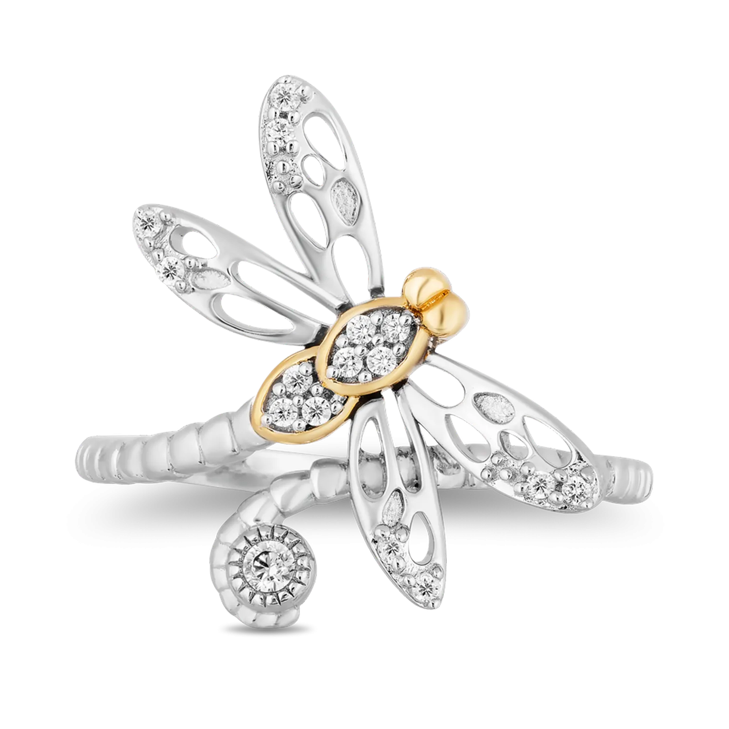 Hallmark Fine Jewelry Dragonfly Eternity Ring in Sterling Silver & 14K Yellow Gold with Diamonds