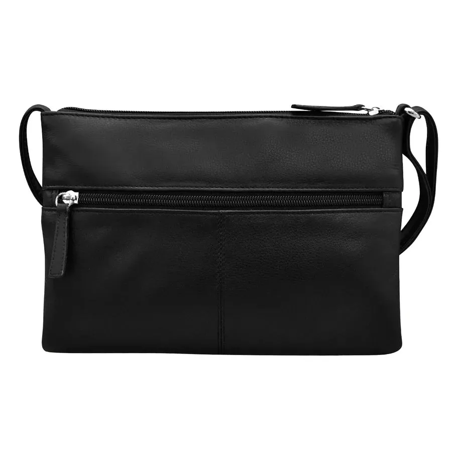 Handbag Double Zip Crossbody Bag Black Leather RFID Blocking 6028