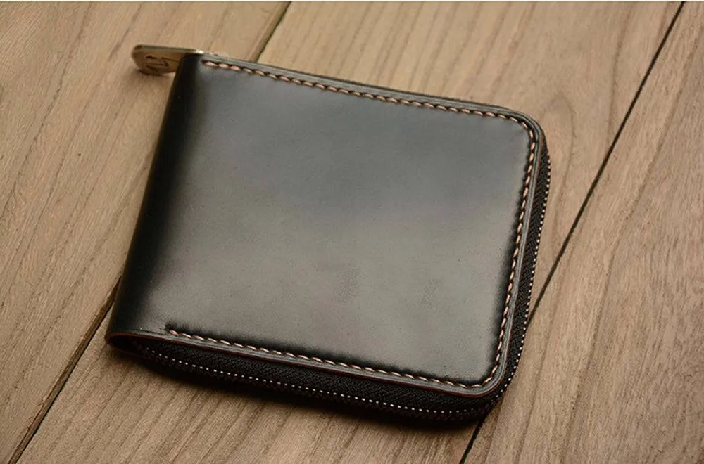 Handmade US Horween Shell Cordovan Leather Brown Short Wallet