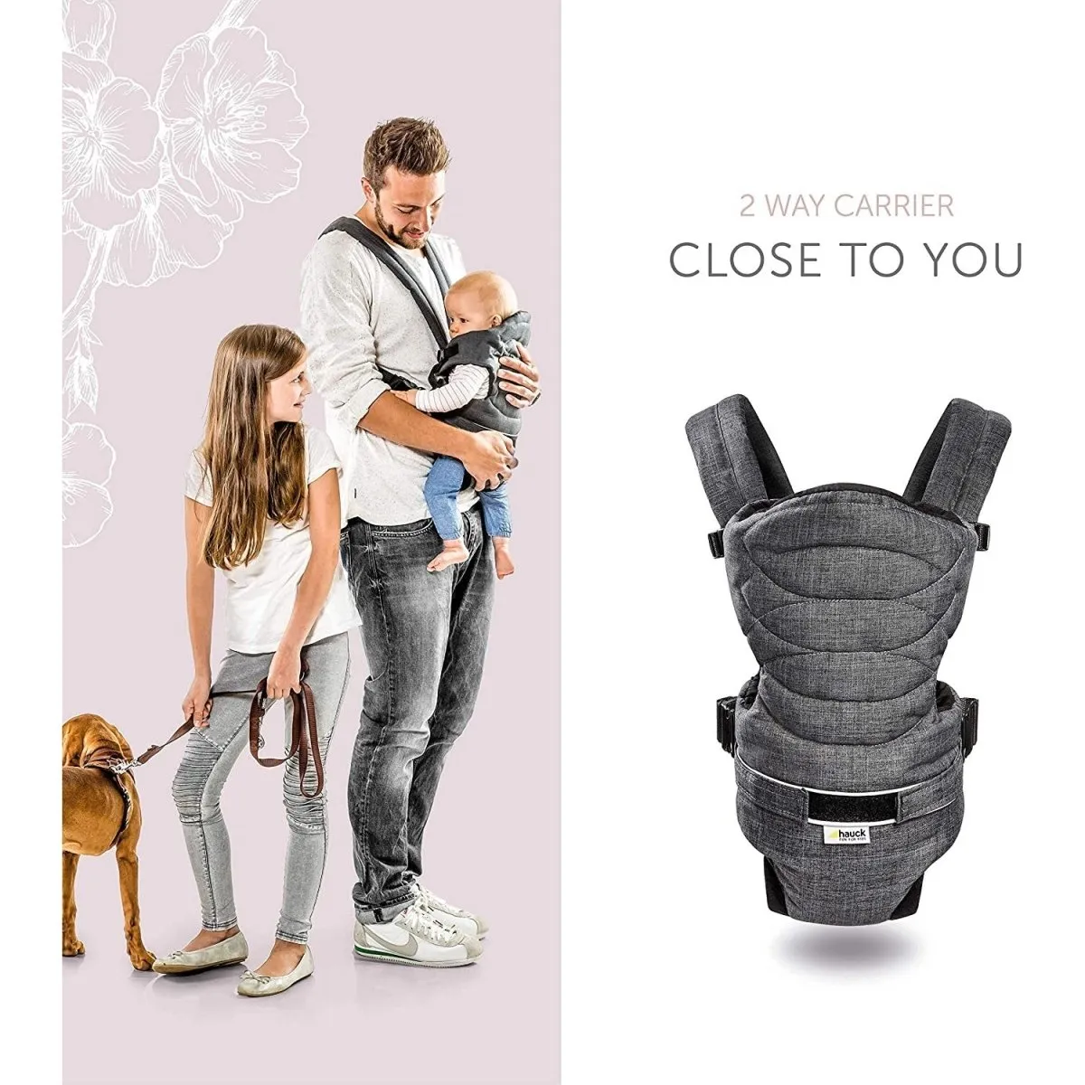 Hauck 2 Way Carrier- Baby Carrier With 4 Carry Positions-Melange Charcoal