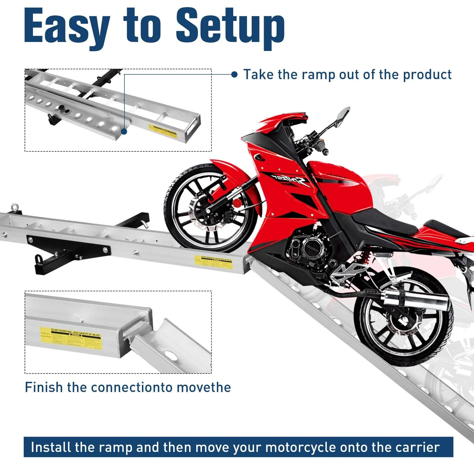 Hitch Mount Aluminum Motorcycle Carrier Rack Dirt Bike Scooter Carrier with Loading Ramp Wheel Lock