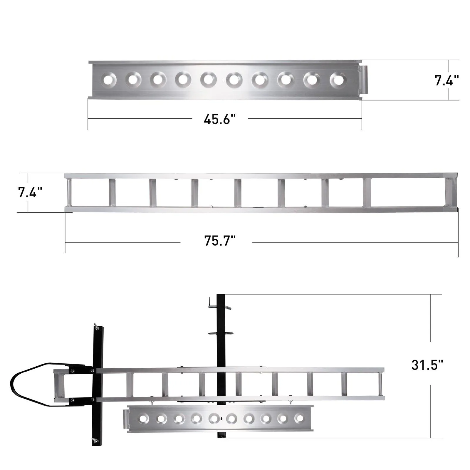 Hitch Mount Aluminum Motorcycle Carrier Rack Dirt Bike Scooter Carrier with Loading Ramp Wheel Lock