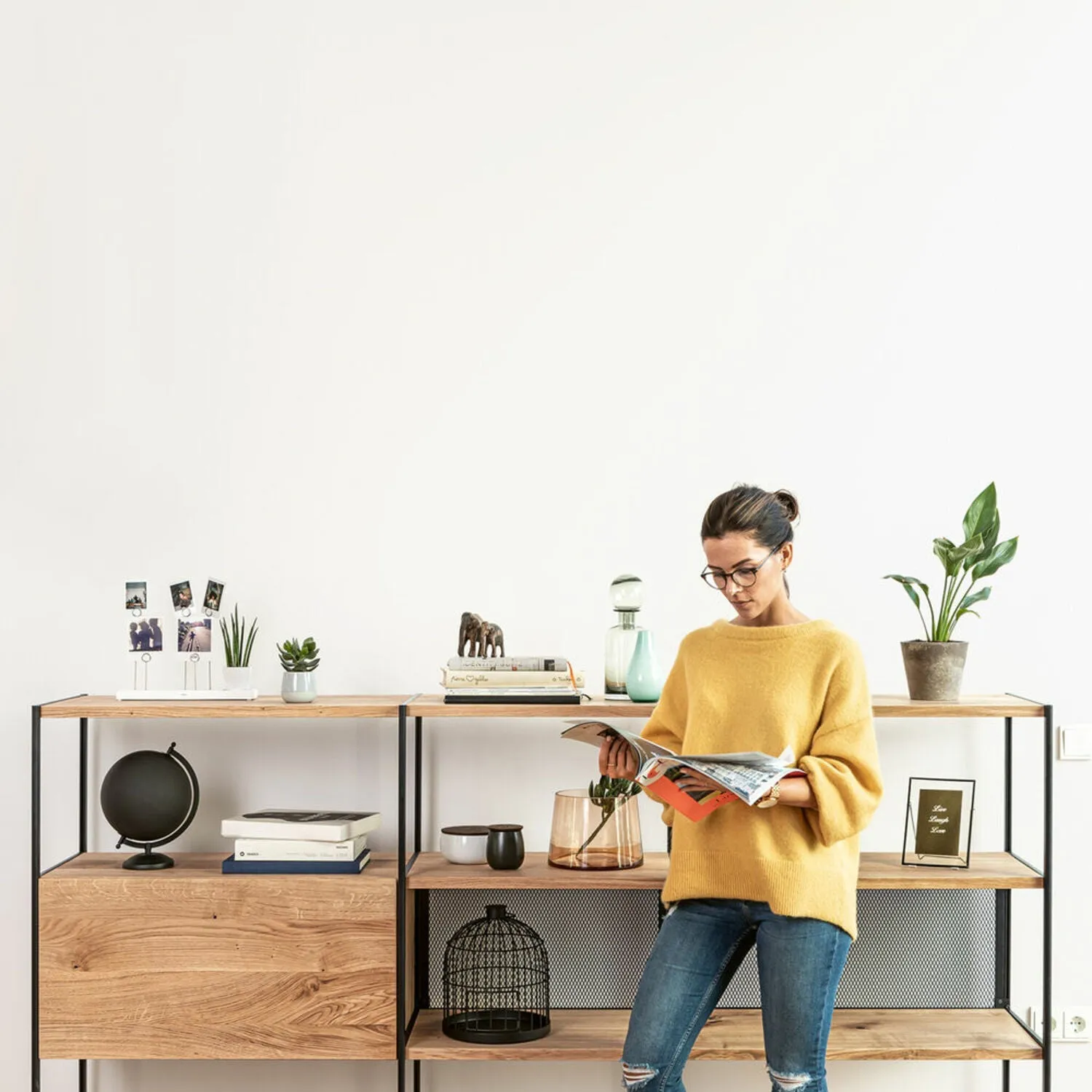 janua | bc 06 room 68 shelving system | 3x3 grid oak   black