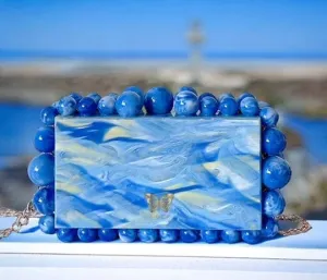 Kira Blue Acrylic Pearl Clutch Bag By Nikoza Collection