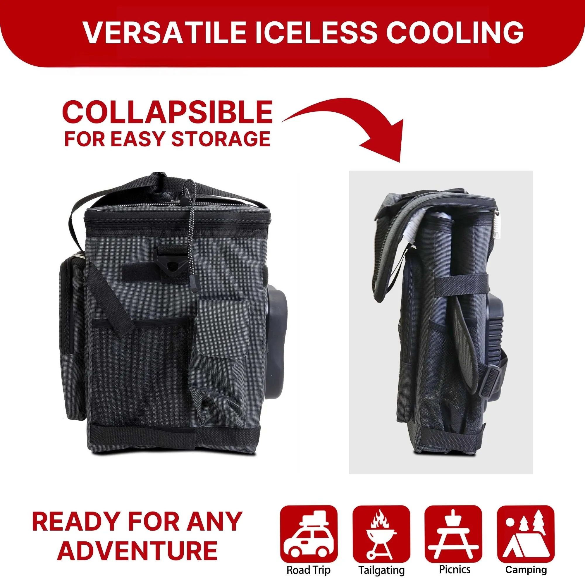 Koolatron 12V Electric Cooler Bag, 25L (26qt), Thermoelectric Soft Bag Cooler, 12 Volt DC Connection, Foldable Storage, Plug In Iceless Portable Fridge, For Work Travel Picnic Vehicle Car, Gray/Black