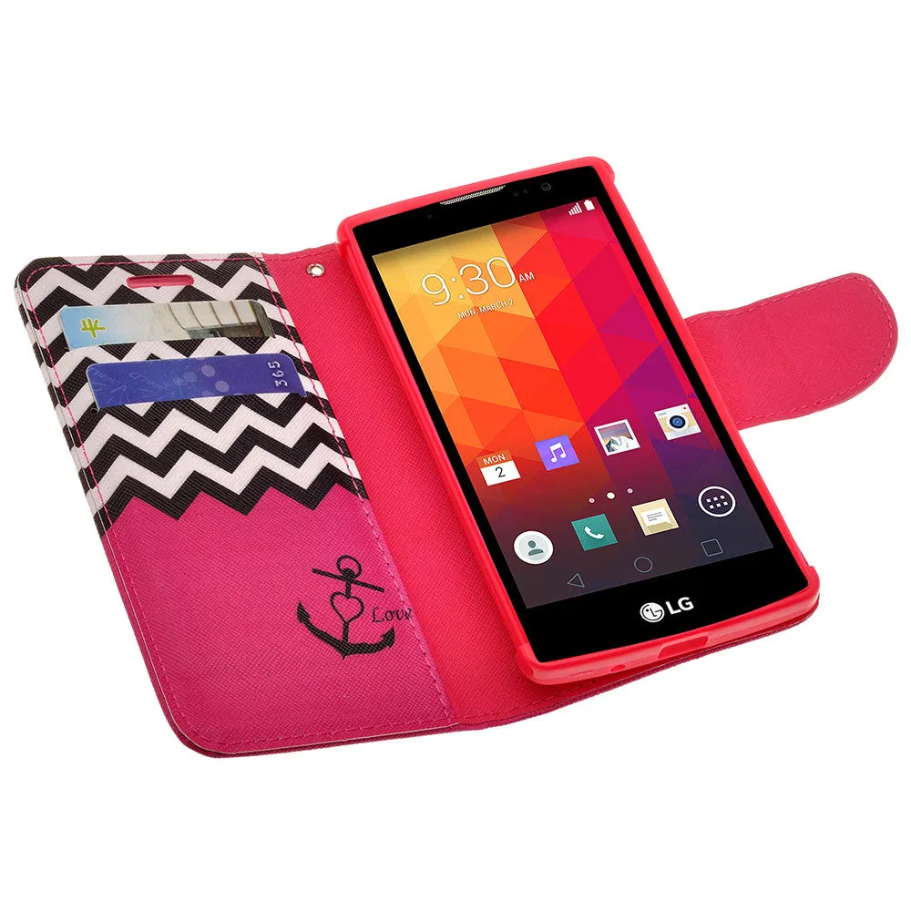 LG Volt2 Case,  LG LS751 Case Wrist Strap Pu Leather Magnetic Flip Fold[Kickstand] Wallet Case with ID & Card Slots for LG Volt2 - Hot Pink Anchor