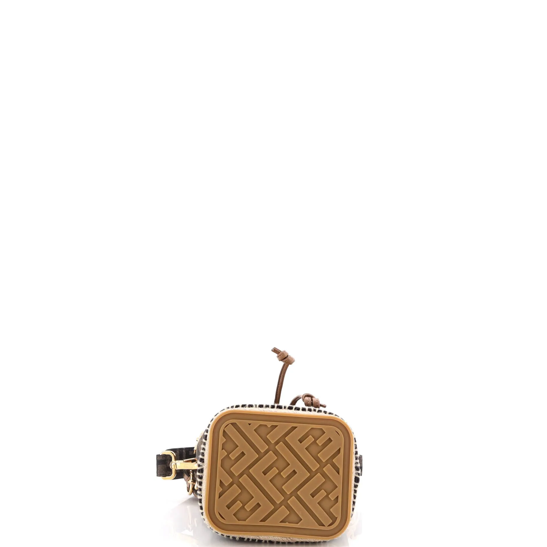 Logo Mon Tresor Bucket Bag Zucca Canvas with Raffia Mini