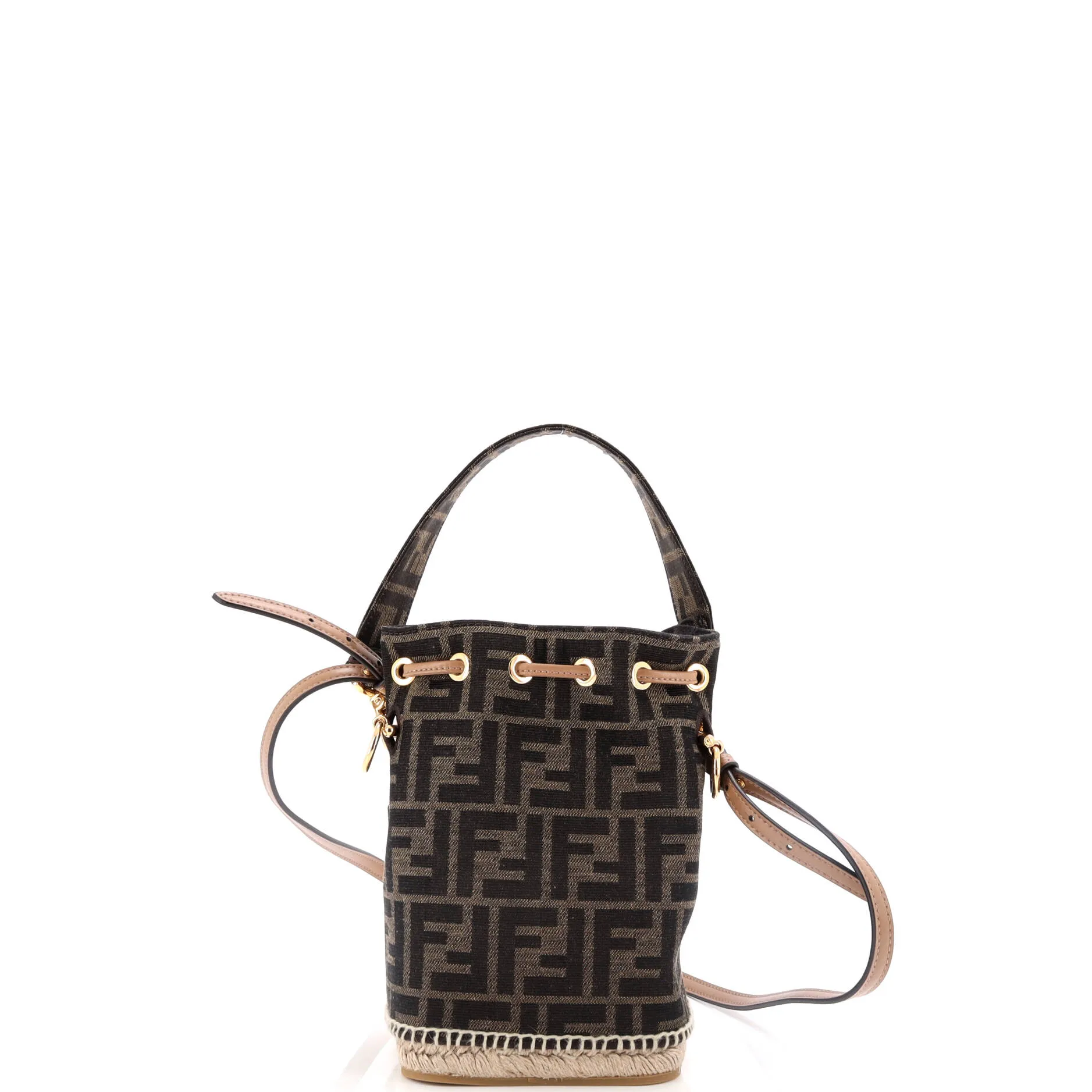 Logo Mon Tresor Bucket Bag Zucca Canvas with Raffia Mini