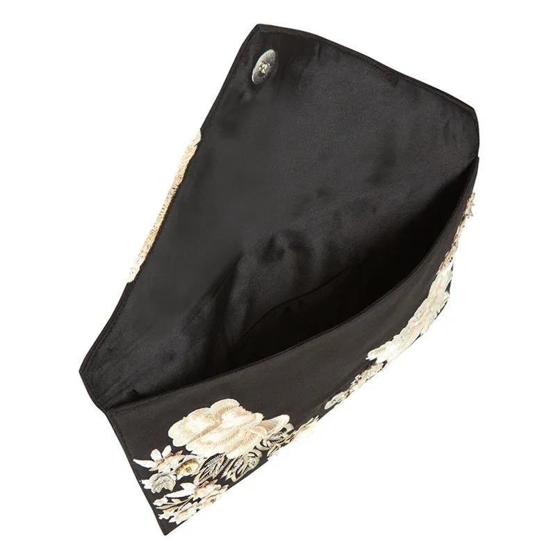 Luxurious Flower Embroidered Envelope Clutch