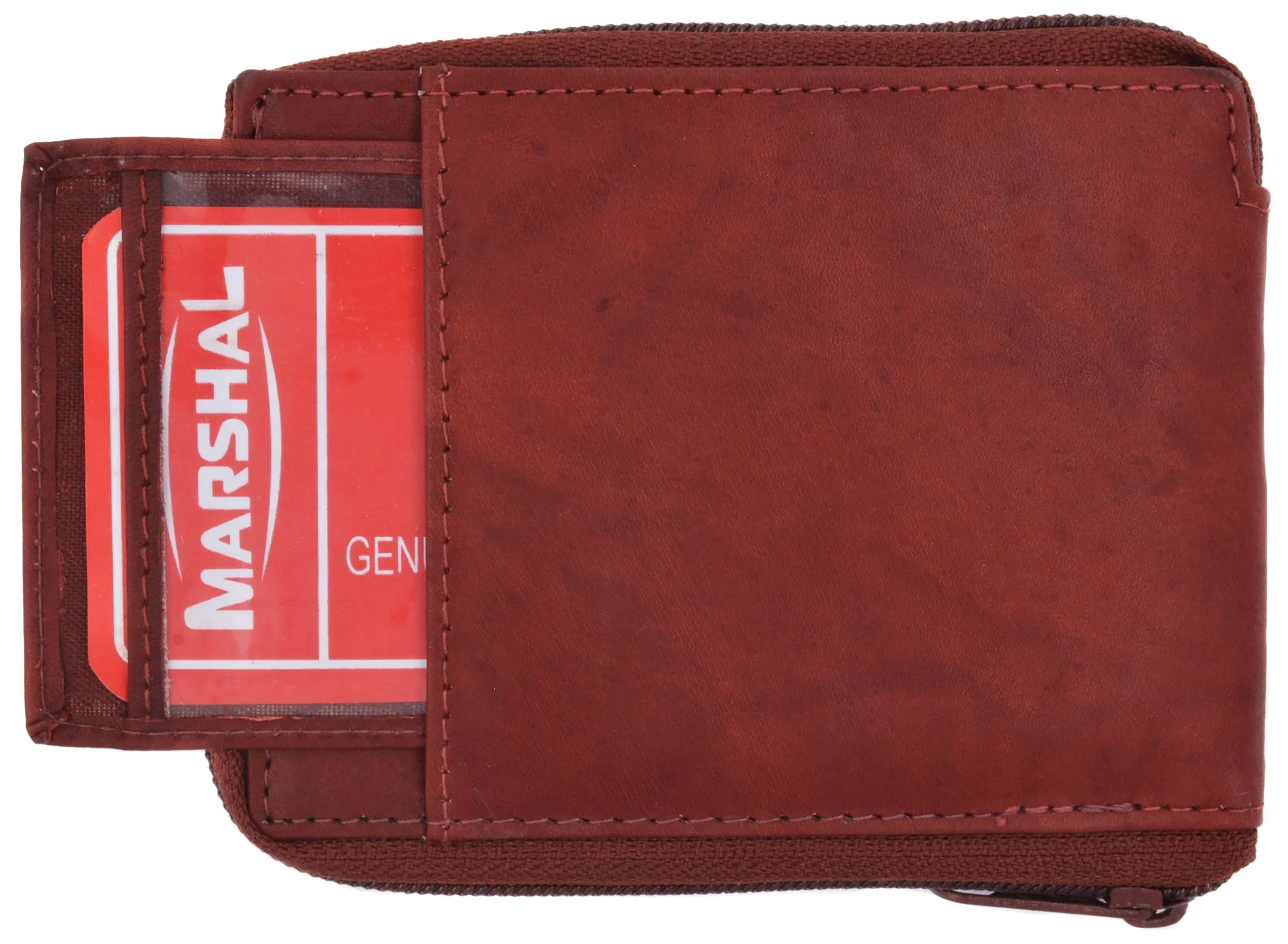 Marshal Genuine Leather Men Zipper Credit Card Holder Removable ID Bifold Wallet