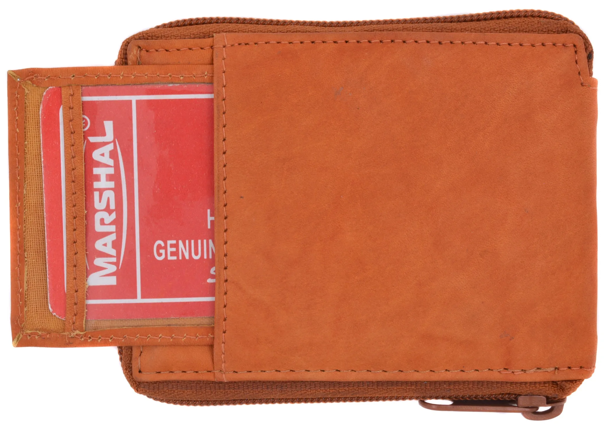 Marshal Genuine Leather Men Zipper Credit Card Holder Removable ID Bifold Wallet